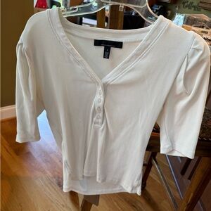 WHBM White Ribbed Henley Top - Talbots